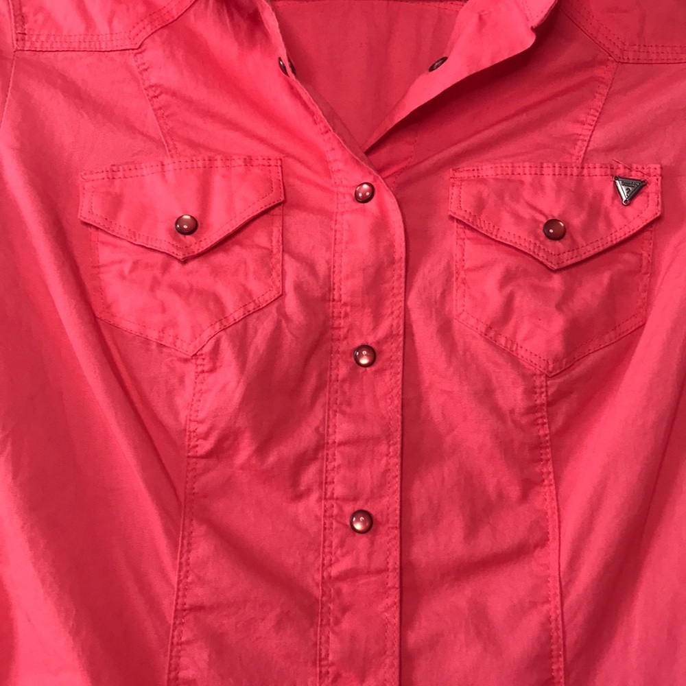 GUESS Long Sleeve Button Up Pink Shirt - Picture 3 of 8